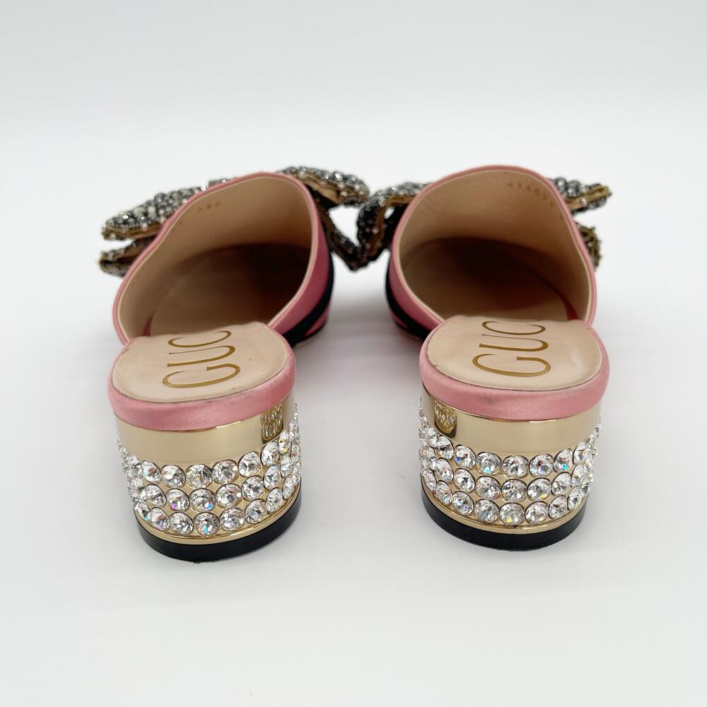 Gucci Candy Pink Silk Removable Crystal Embellished Bow Block Heel Mules EU 37 - Picture 12 of 16